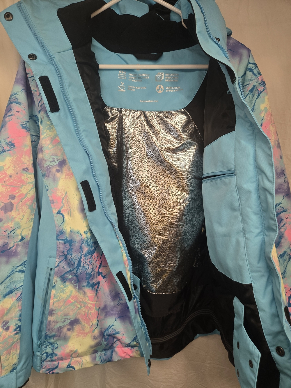 Women's Multicolor Hooded Ski Jacket L Augh So Amazing - Picture 8 of 16